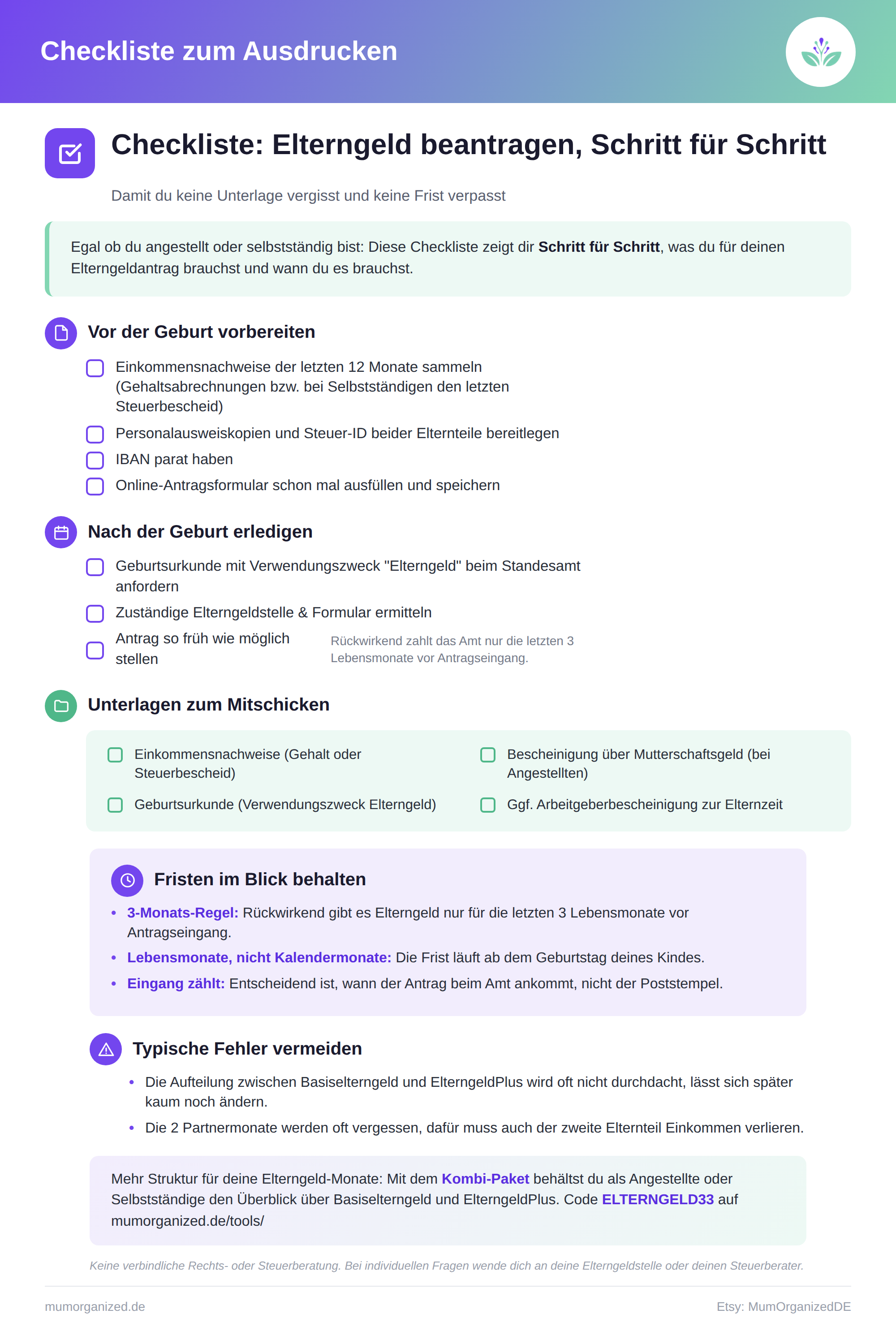 Vorschau der Checkliste: Elterngeld beantragen, Schritt für Schritt