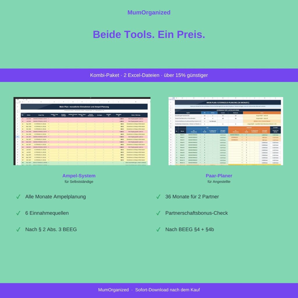 Elterngeld Kombi-Paket – Excel-Vorlagen für Selbstständige und Angestellte im Bundle