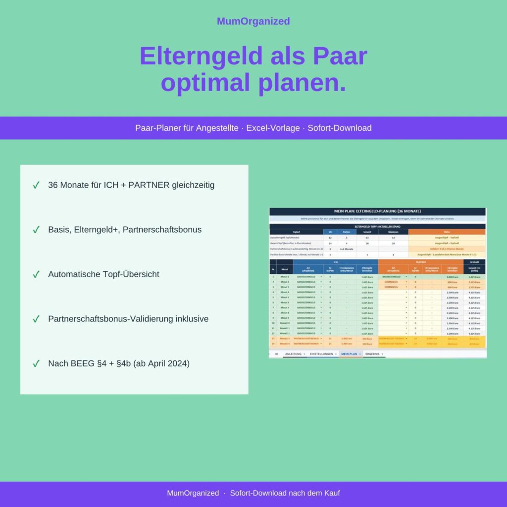 Elterngeld-Planer für Angestellte – Excel-Vorlage für 36 Monate Elternzeit-Planung als Paar